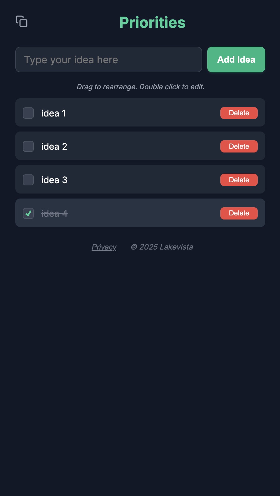 Priorities App Screenshot