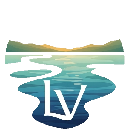 Lakevista Logo - Mountains and Water with LV initials